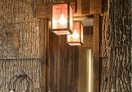 Interior Architectural Poplar Bark Shingles on bathroom walls