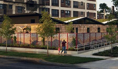 University of Chicago Child Development with Bark House Poplar Bark exterior siding