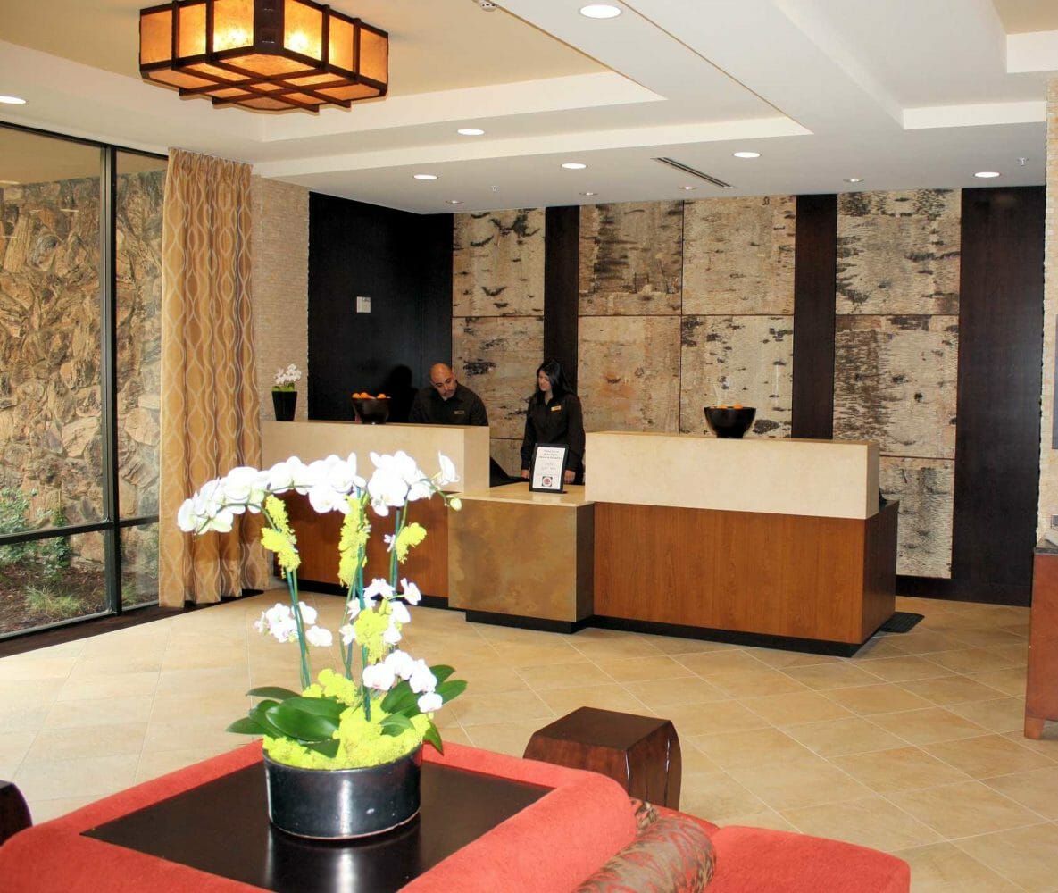 White birch bark veneer interior Marriott The Bark House