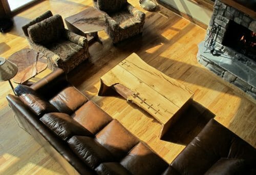 Fuelling Woodworking created Live Edge Slab Table in living room