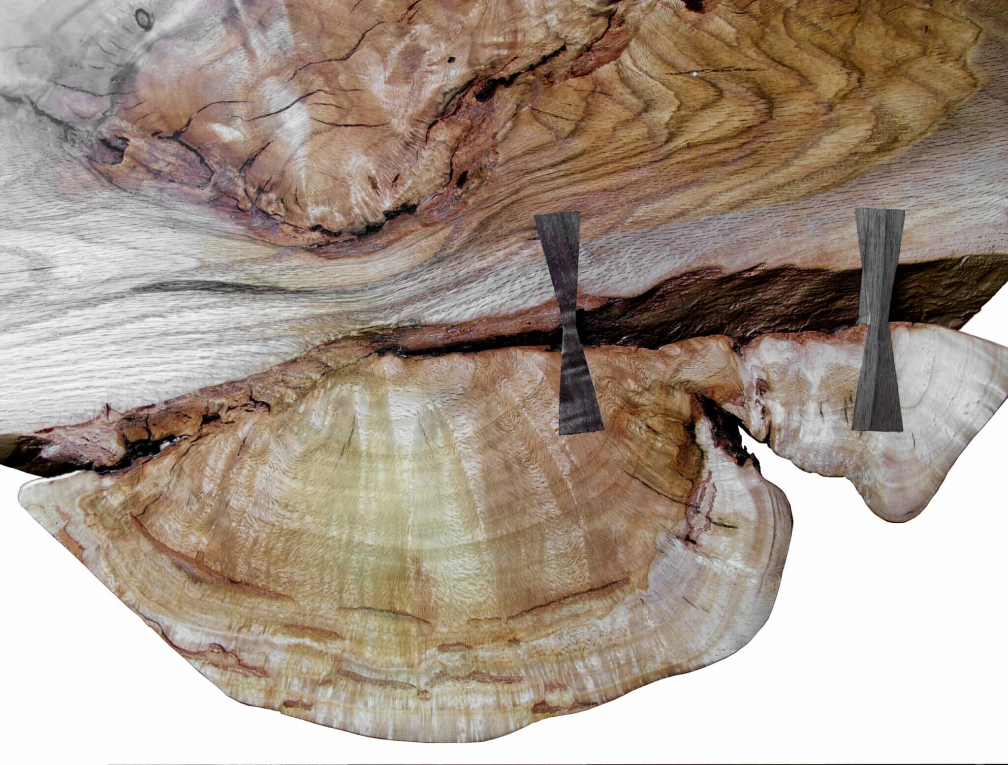 live edge wood slab with beautiful detailing created by Fuelling Woodworking
