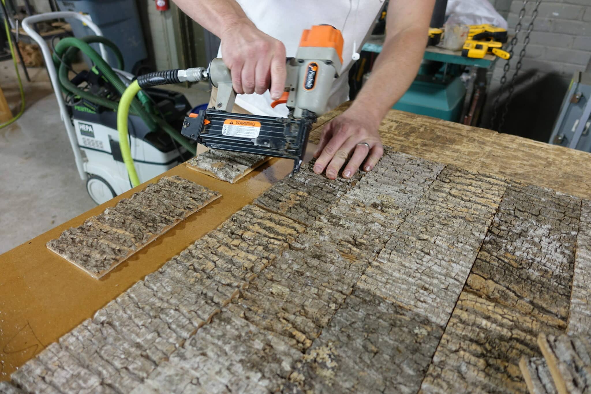 Interior Poplar Bark Subway Tile Wall Treatment - Production