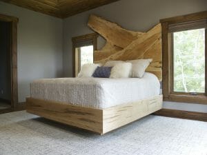 Fuelling Woodworking created bed headboard with Bark House live edge wood slabs