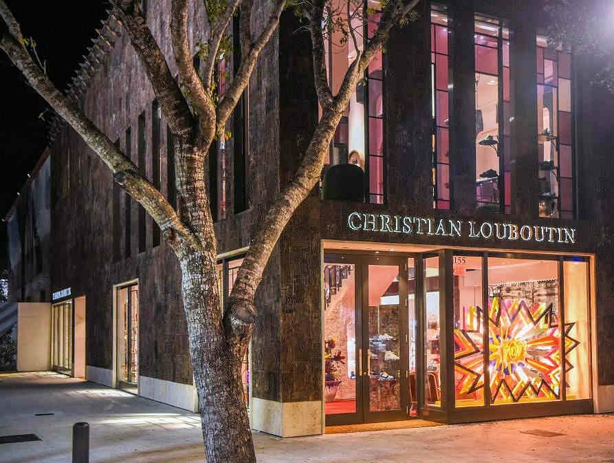 Exterior poplar bark siding on Christian Louboutin flagship in Miami