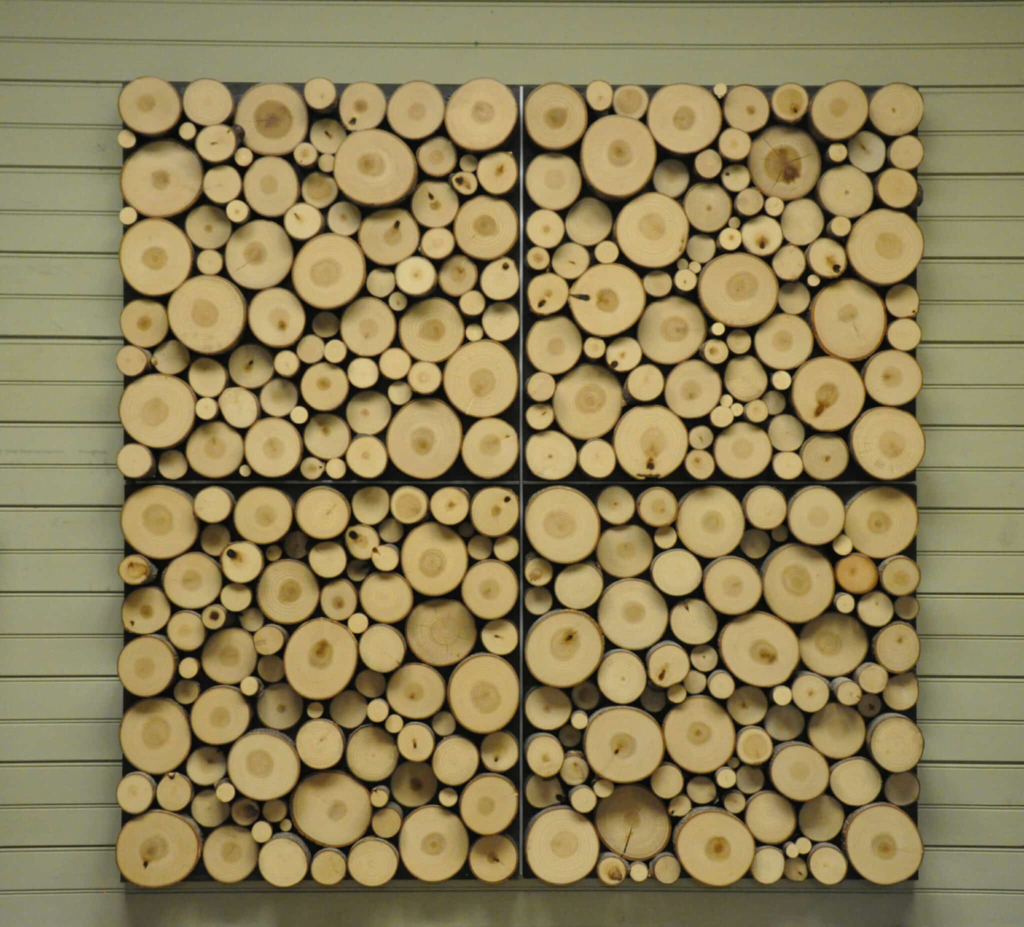 Bark House Poplar Pole End Cut Wall Art: four panels with celebrated seams and metal