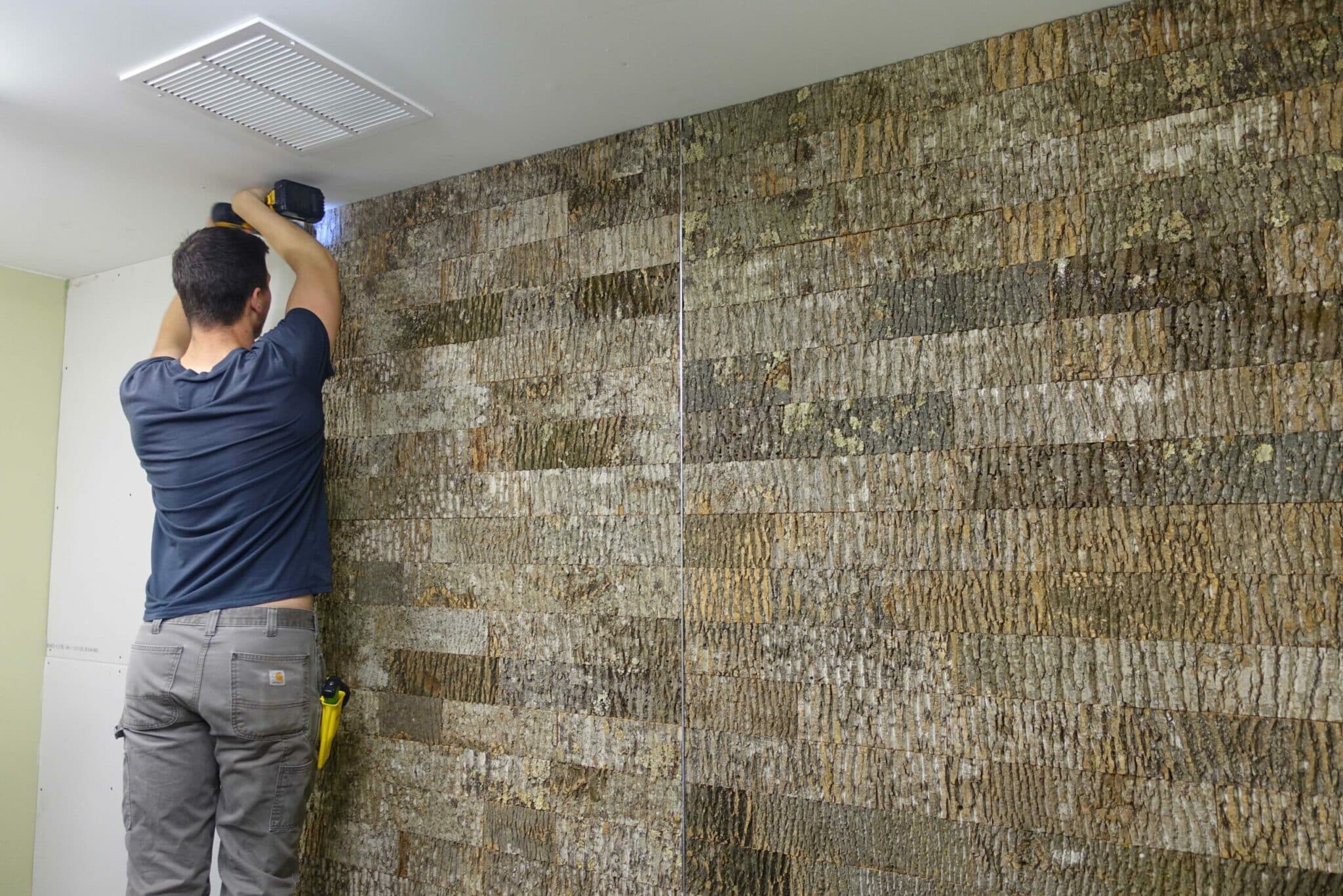 Casey installs Marty McCurry's Bark House Made in America Subway Tile Wall Panels.