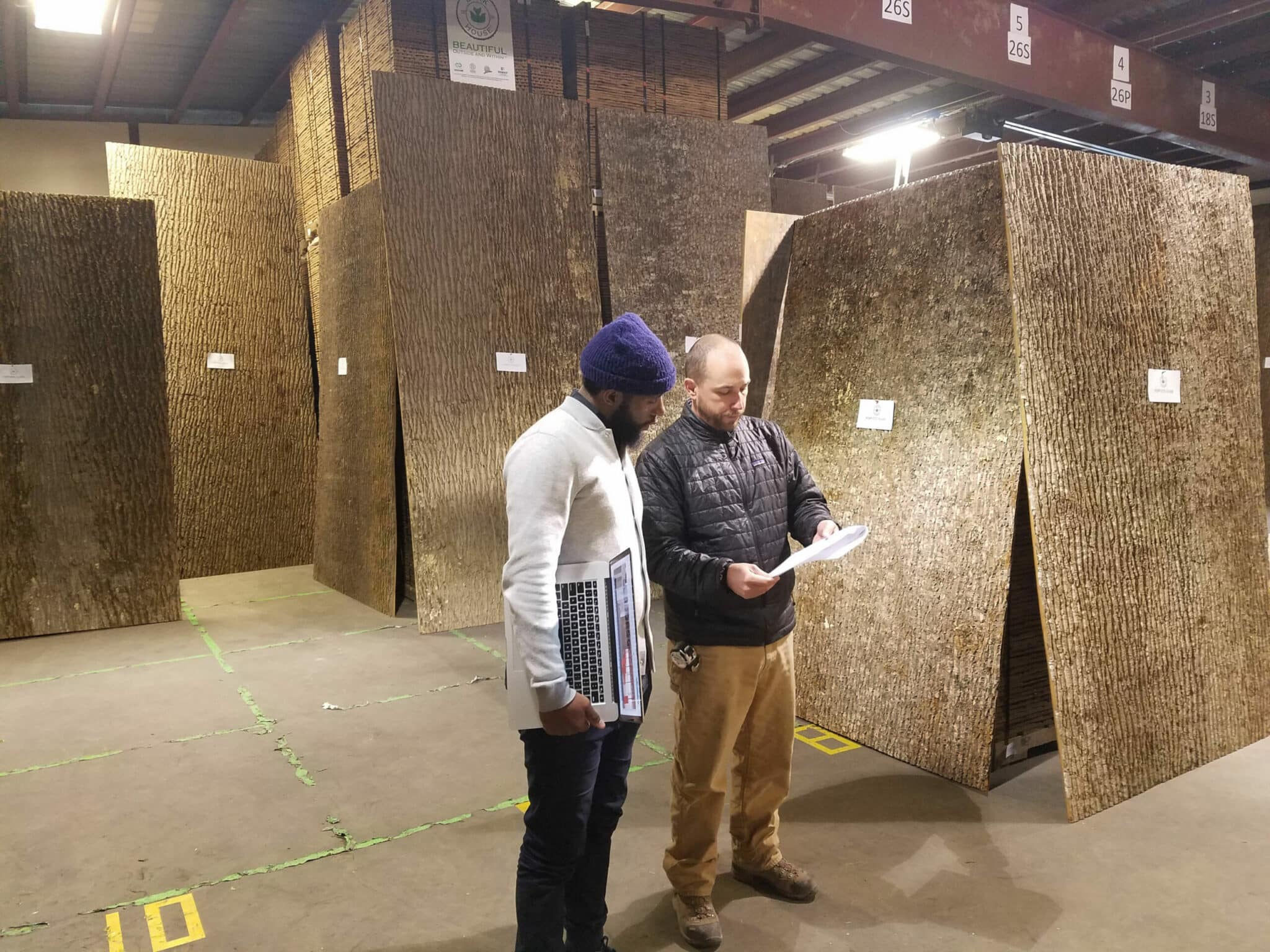 Bark House showing Nike rep around poplar bark panels