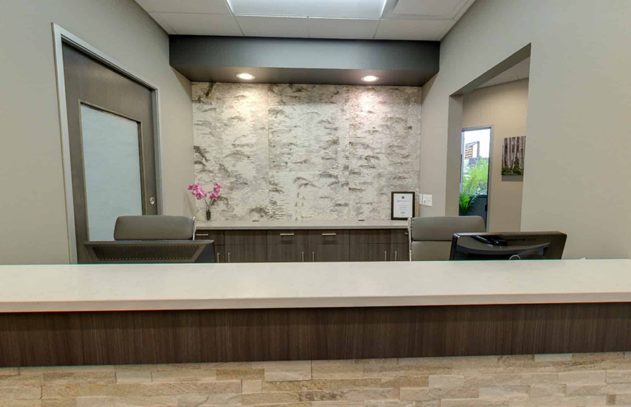 Bark House's White Birch Bark Laminate Veneer is in Taylor Dental Office in Colorado - Check in