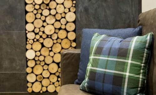 Bark House Poplar Pole End Cut Wall Panel. Designer: Earth Elements