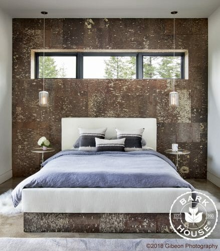 Bark House White Pine Bark on bed and wall