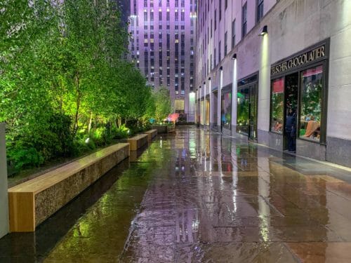 Poplar Bark from Bark House creates benches in Rockefeller Center NYC