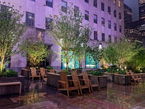 Poplar Bark from Bark House creates Planters in Rockefeller Center NYC