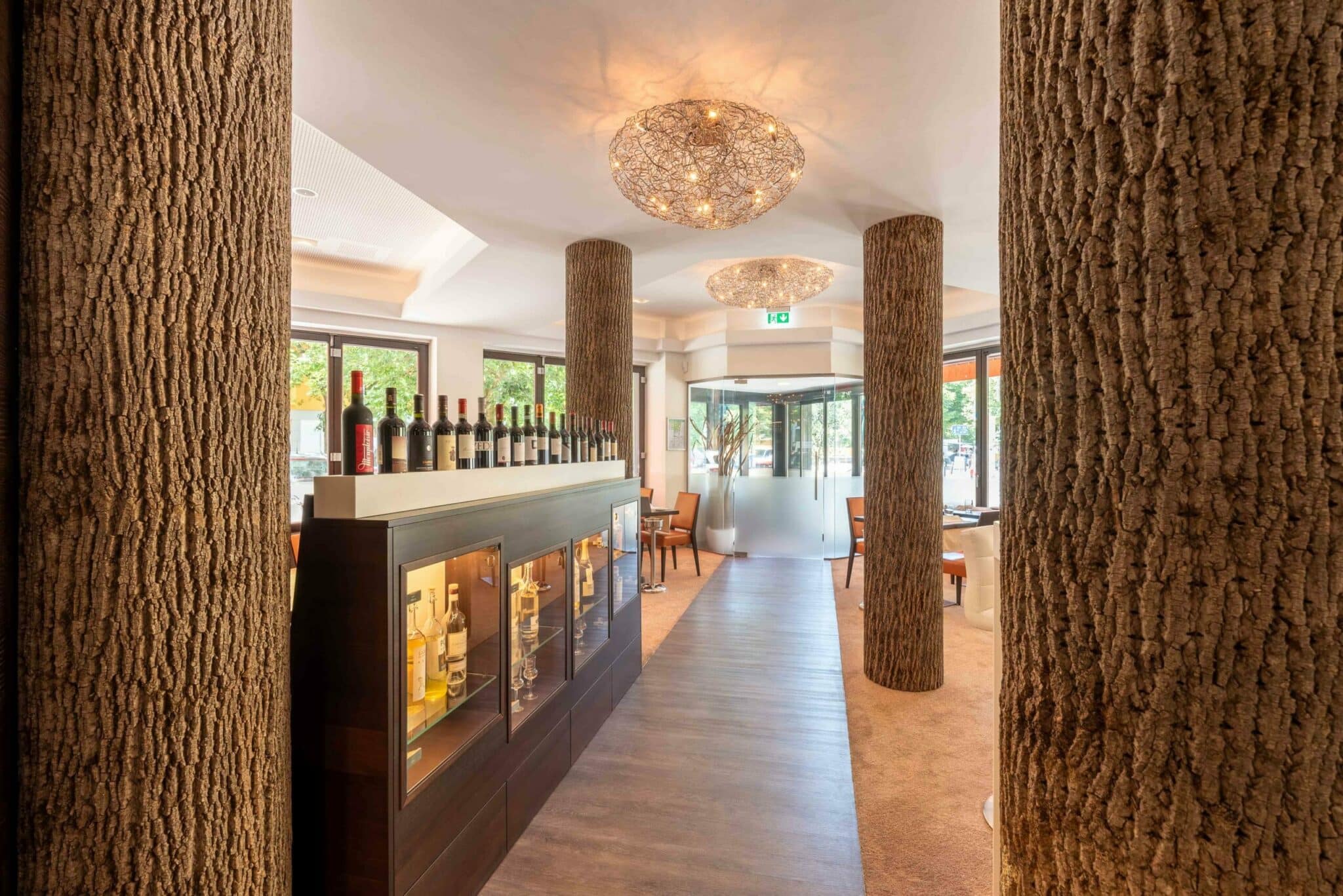 Bark House Poplar Panels in Restaurant: Bark Columns